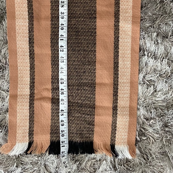 100% Superfine unisex acrylic tan/black and white stripe scarf. Used - Picture 4 of 8
